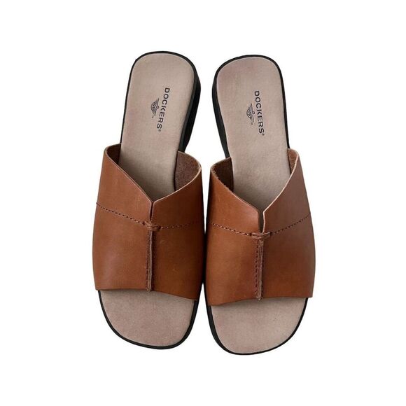 Dockers Women's Brown Leather Slide Sandals Casual Summer Slip On 8M - Picture 6 of 7